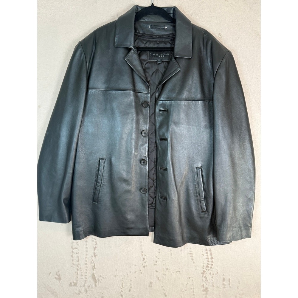 Gianna Lorenzi Italy Leather Jacket Mens XXL Black Lambskin Coat Zip-Out Lining - Picture 11 of 15